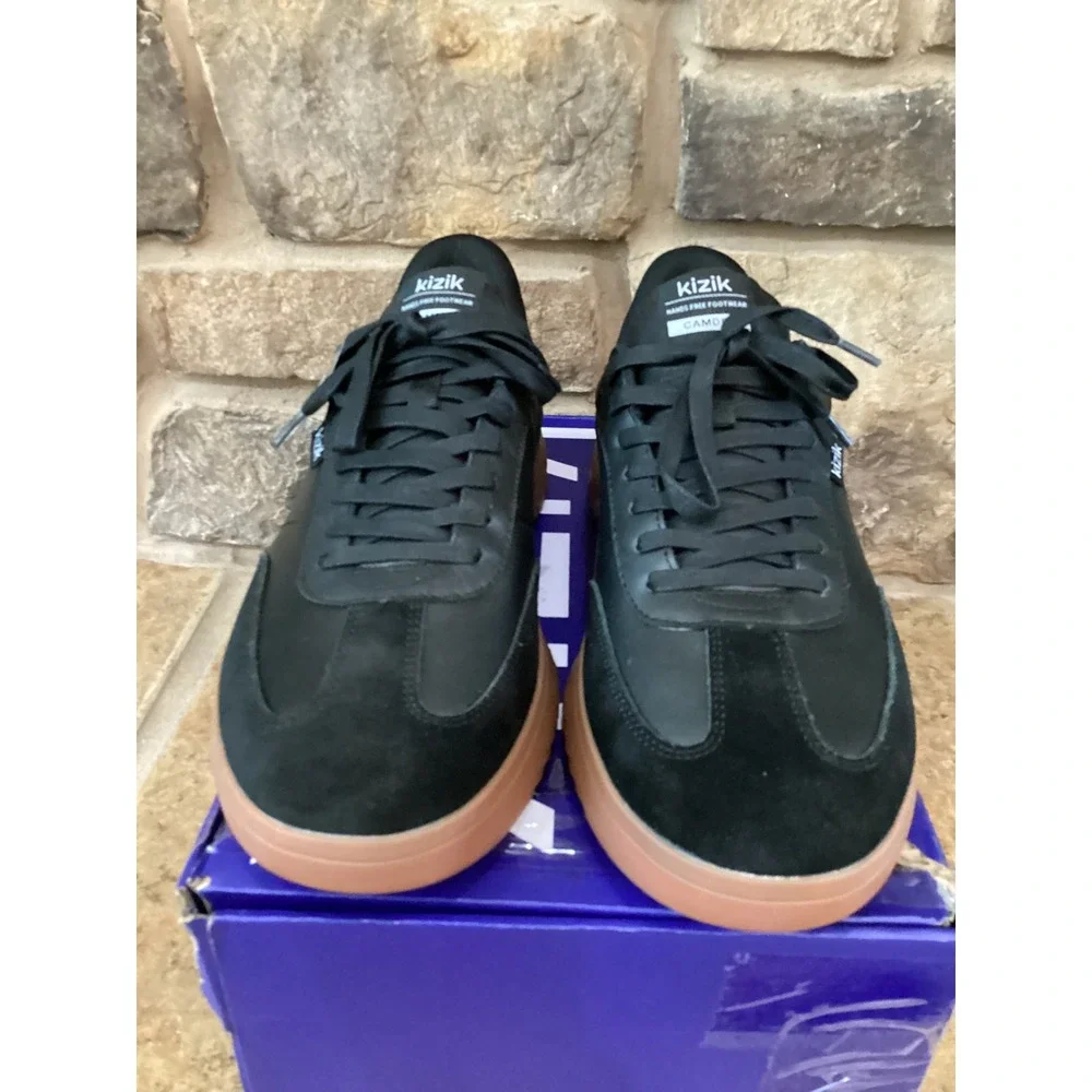 Kizik Camden Mens Size 12 Sneakers Black Gum Leather Suede Low Top Shoe New